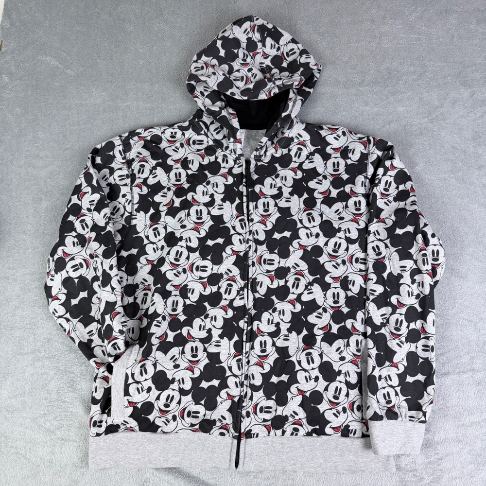 Disney Store Mickey Mouse All Over Print AOP Full Zip Hoodie Gray Black Mens 2XL